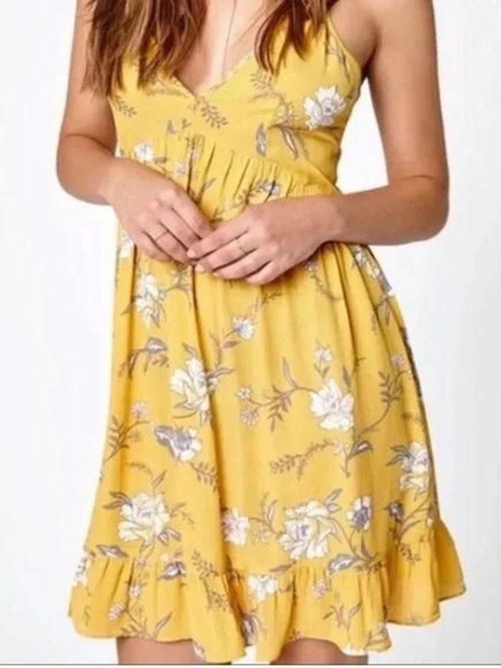 Kendall & Kylie Mustard Yellow Floral V-Neck Top